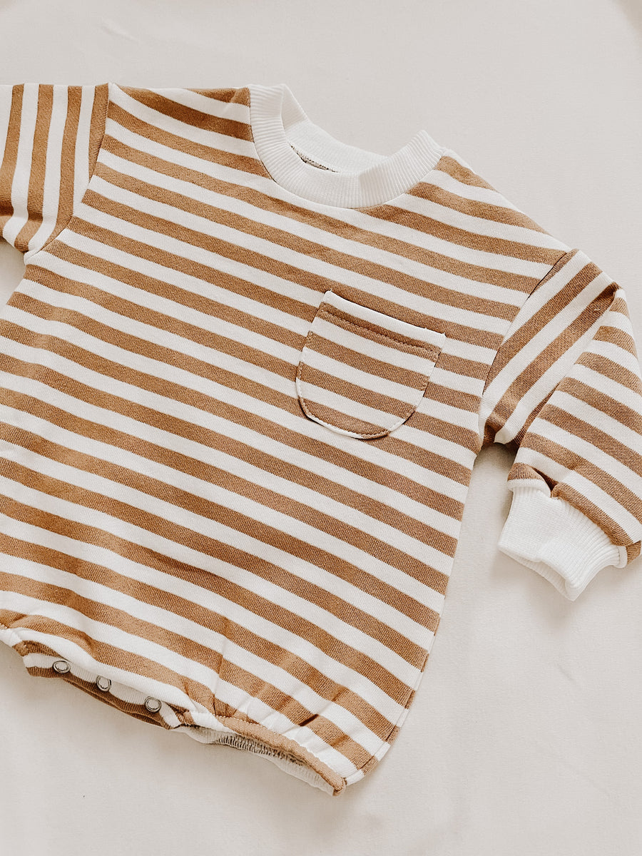 Sweatshirt Romper - Tan Stripe